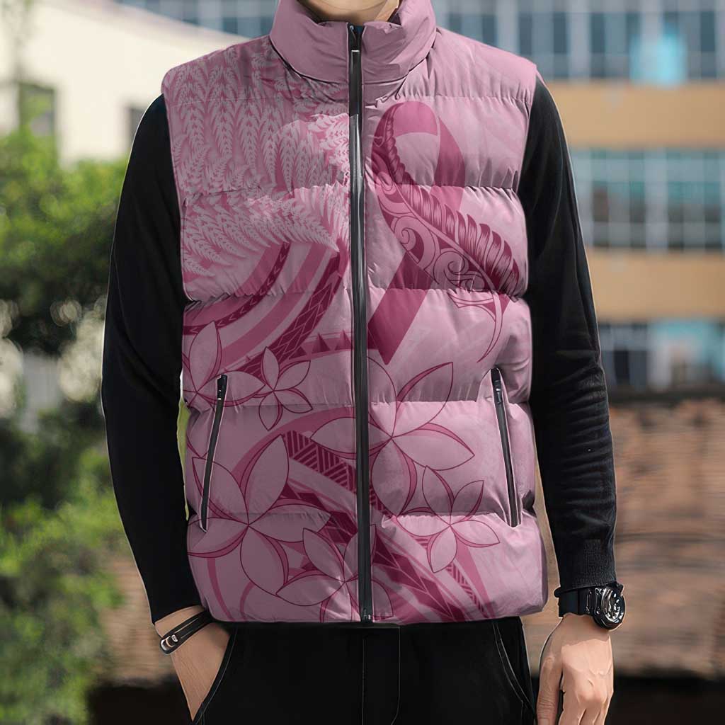 Aotearoa Maori Sleeveless Puffer Jacket Pink Fern Ribbons LT7 - Polynesian Pride