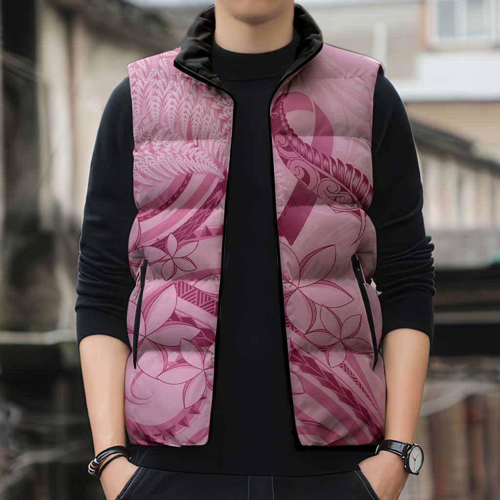 Aotearoa Maori Sleeveless Puffer Jacket Pink Fern Ribbons LT7 - Polynesian Pride