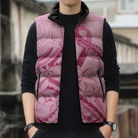 Aotearoa Maori Sleeveless Puffer Jacket Pink Fern Ribbons LT7 - Polynesian Pride