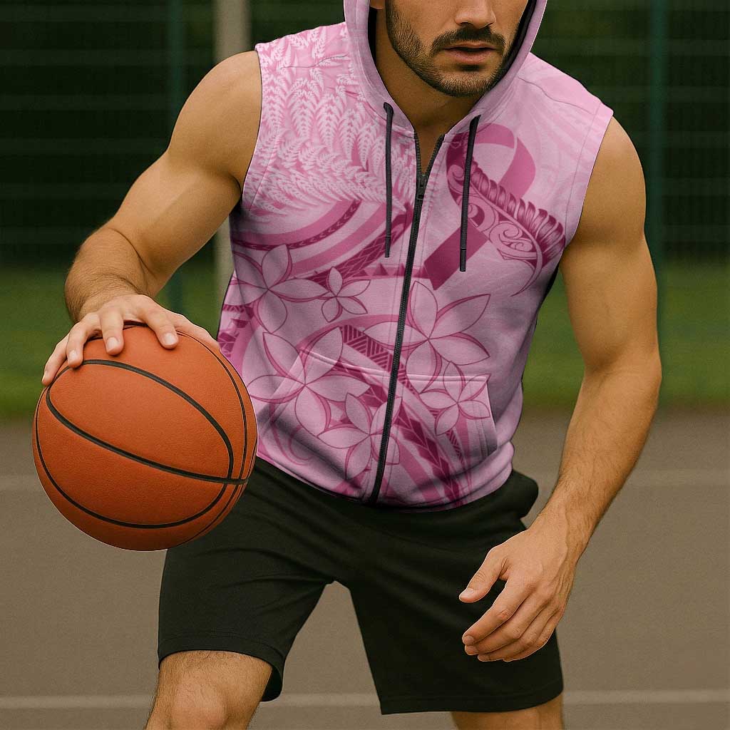 Aotearoa Maori Sleeveless Zip Hoodie Pink Fern Ribbons LT7