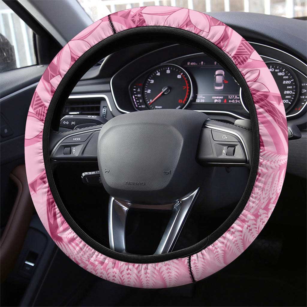 Aotearoa Maori Steering Wheel Cover Pink Fern Ribbons - Polynesian Pride
