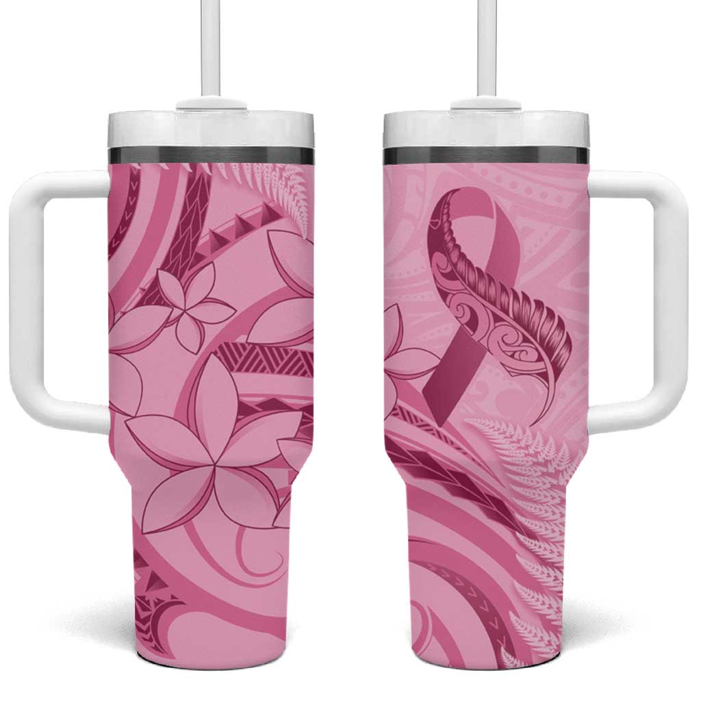 Aotearoa Maori Tumbler With Handle Pink Fern Ribbons LT7 One Size: 40 oz Pink - Polynesian Pride
