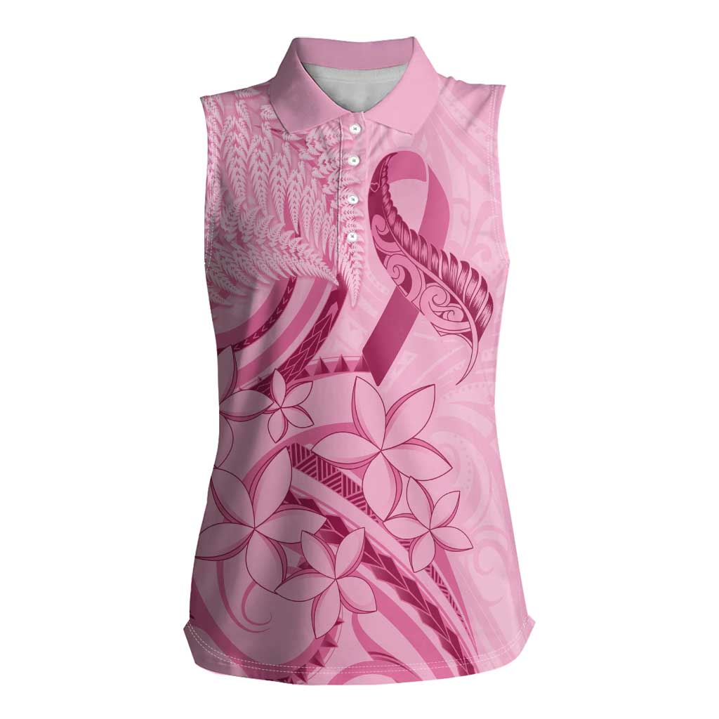 Aotearoa Maori Women Sleeveless Polo Shirt Pink Fern Ribbons - Polynesian Pride
