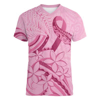 Aotearoa Maori Women V-Neck T-Shirt Pink Fern Ribbons LT7 Female Pink - Polynesian Pride