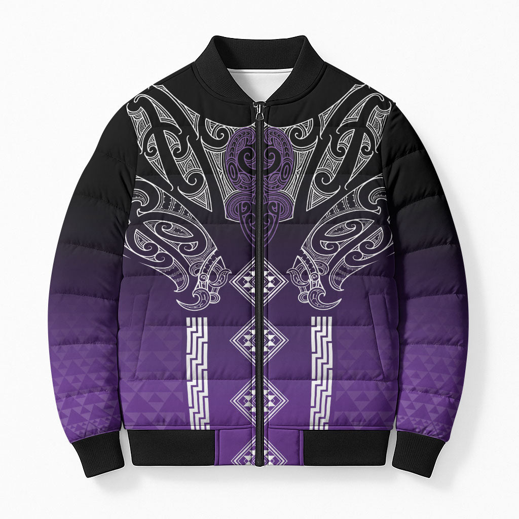 Aotearoa Maori Iwi Heritage Bomber Puffer Jacket Ngati Porou Waiporoporo LT7 Unisex Purple - Polynesian Pride