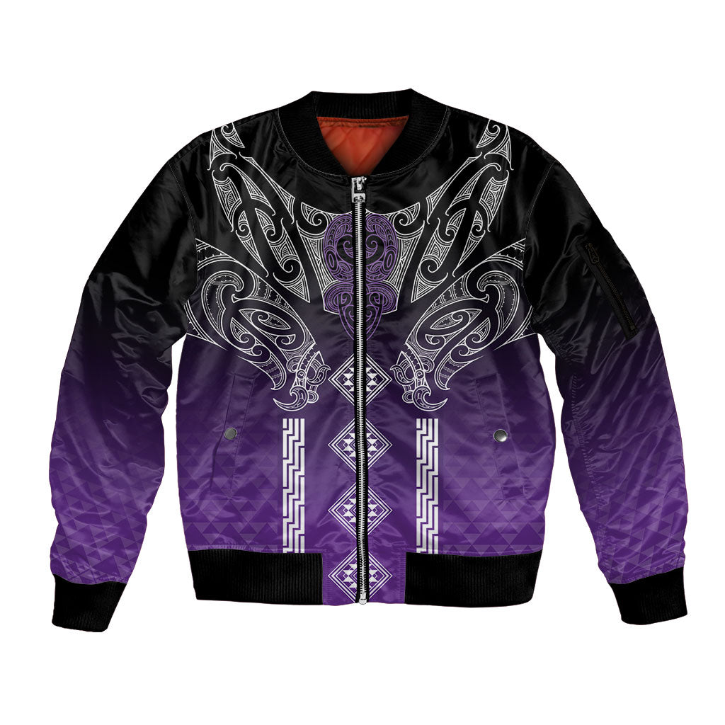 Aotearoa Maori Iwi Heritage Sleeve Zip Bomber Jacket Ngati Porou Waiporoporo LT7 Unisex Purple - Polynesian Pride