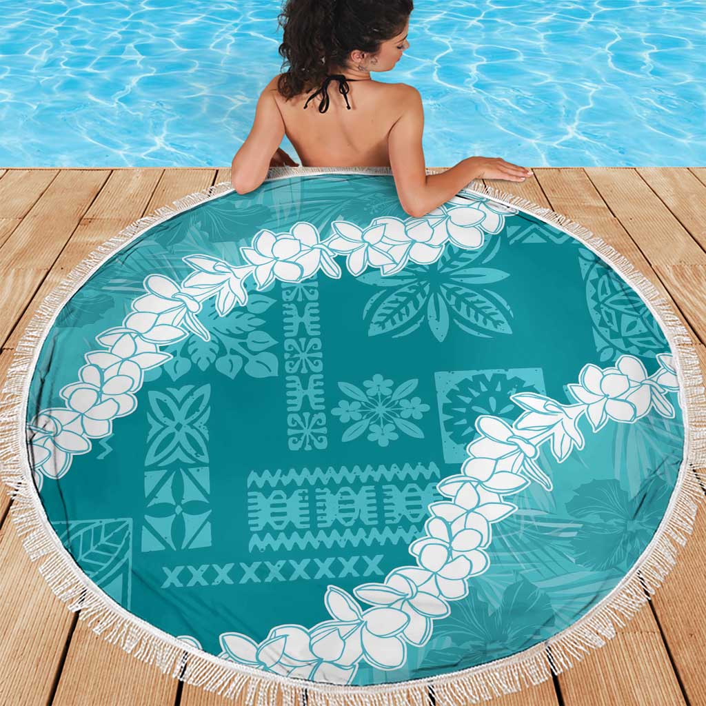 Hawaii Aloha Beach Blanket Teal Quilt Patch Work Mix Plumeria Lei LT7 - Polynesian Pride