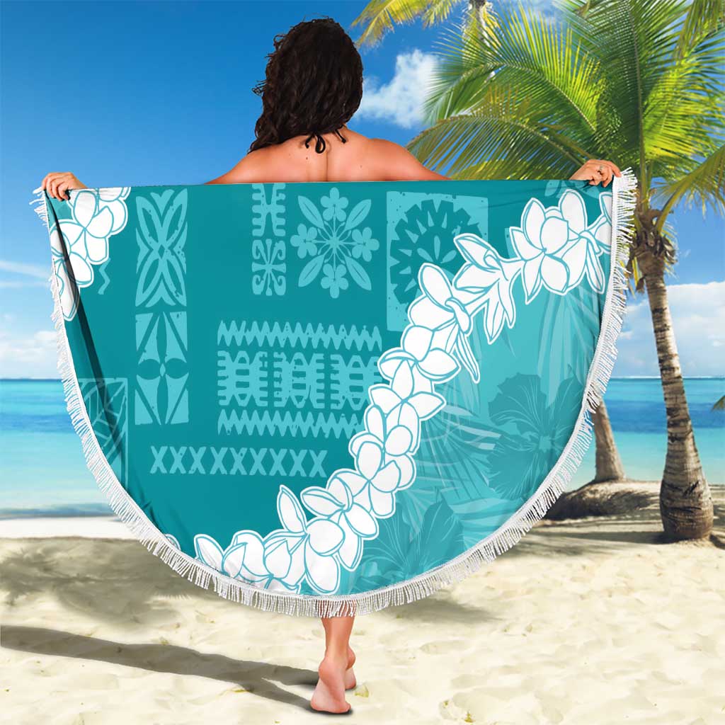 Hawaii Aloha Beach Blanket Teal Quilt Patch Work Mix Plumeria Lei LT7 - Polynesian Pride