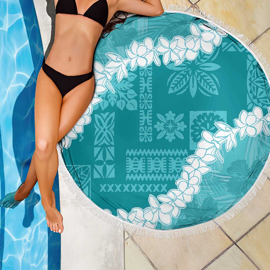 Hawaii Aloha Beach Blanket Teal Quilt Patch Work Mix Plumeria Lei LT7 - Polynesian Pride