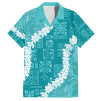 Hawaii Aloha Family Matching Puletasi and Hawaiian Shirt Teal Quilt Patch Work Mix Plumeria Lei LT7 Dad's Shirt - Short Sleeve Teal - Polynesian Pride