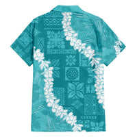 Hawaii Aloha Family Matching Short Sleeve Bodycon Dress and Hawaiian Shirt Teal Quilt Patch Work Mix Plumeria Lei LT7 - Polynesian Pride