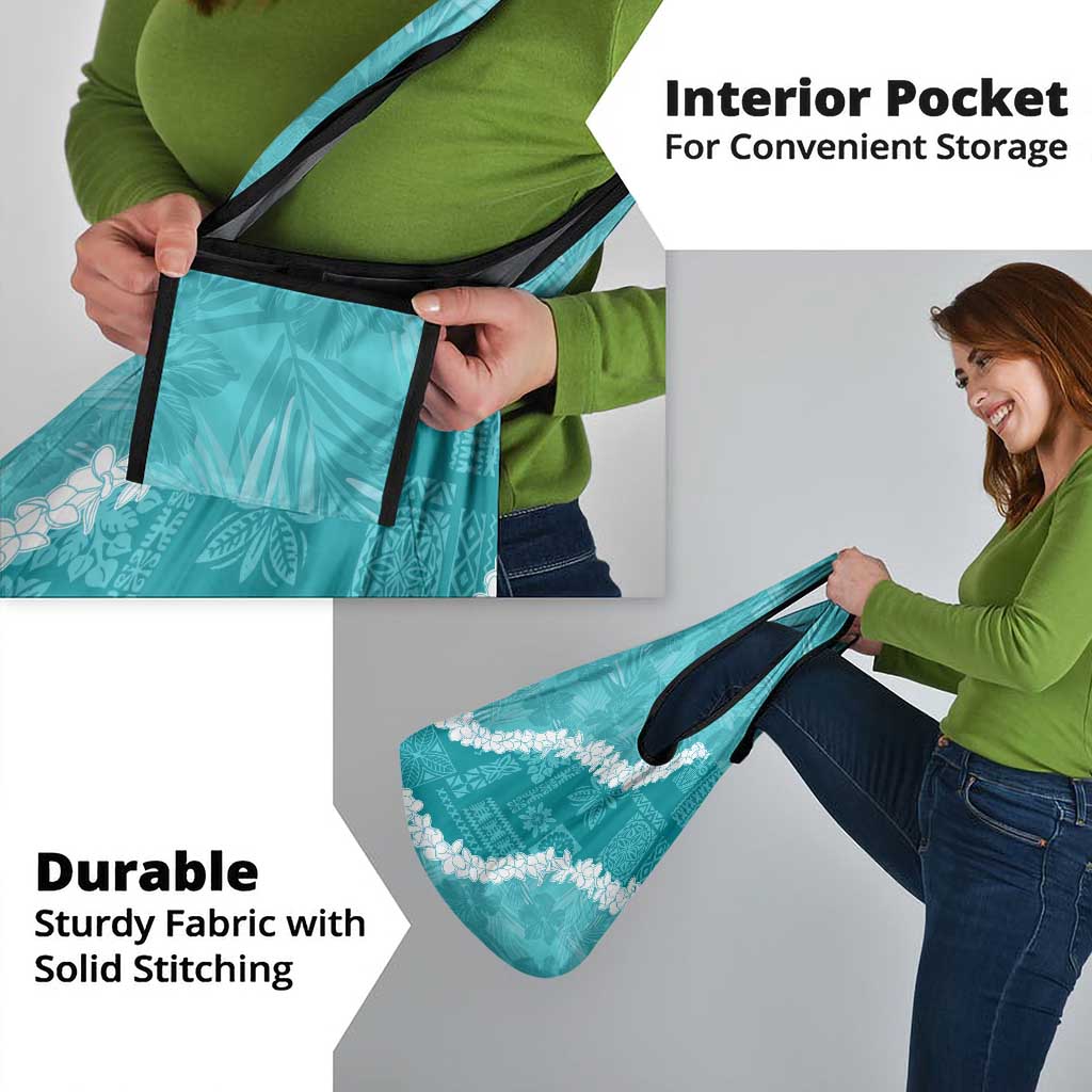 Hawaii Aloha Grocery Bag Teal Quilt Patch Work Mix Plumeria Lei