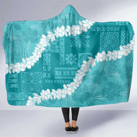 Hawaii Aloha Hooded Blanket Teal Quilt Patch Work Mix Plumeria Lei LT7 One Size Teal - Polynesian Pride