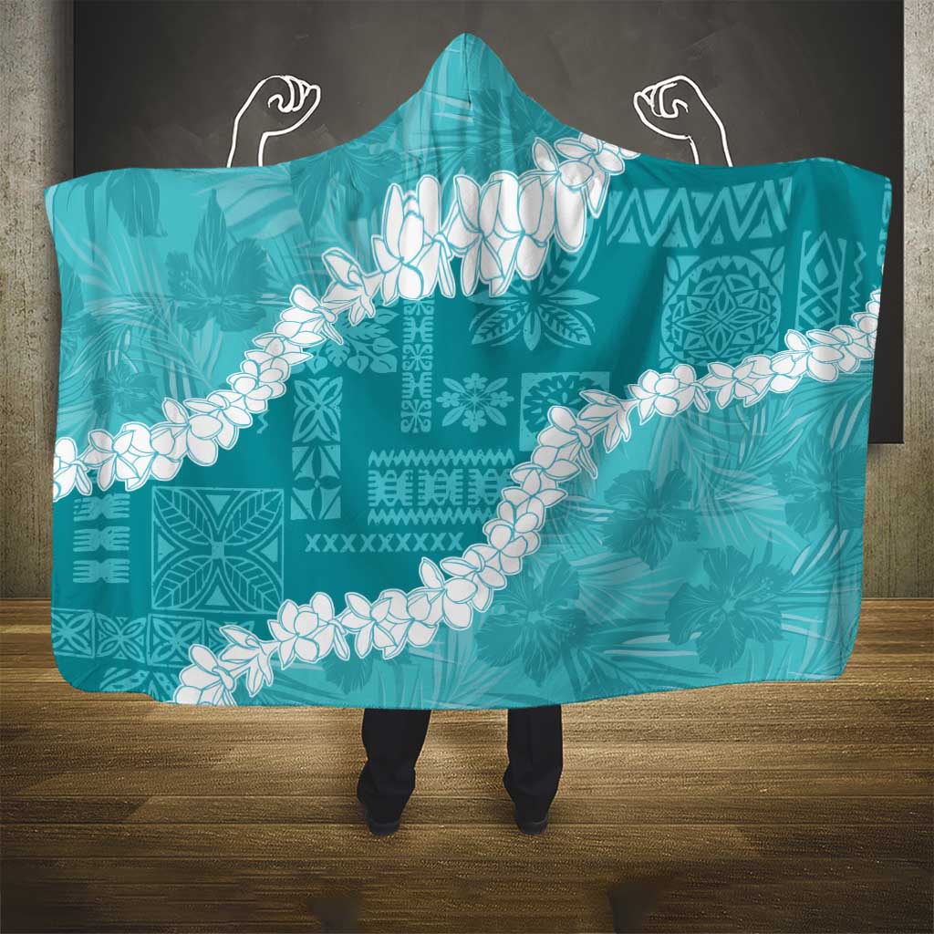 Hawaii Aloha Hooded Blanket Teal Quilt Patch Work Mix Plumeria Lei LT7 - Polynesian Pride