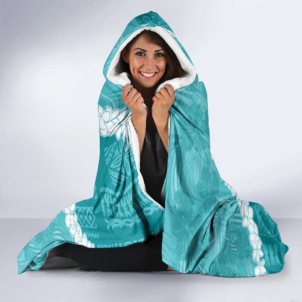 Hawaii Aloha Hooded Blanket Teal Quilt Patch Work Mix Plumeria Lei LT7 - Polynesian Pride