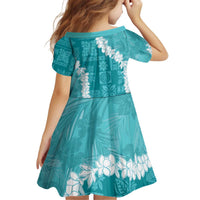 Hawaii Aloha Kid Short Sleeve Dress Teal Quilt Patch Work Mix Plumeria Lei