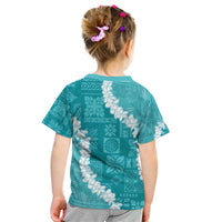 Hawaii Aloha Kid T Shirt Teal Quilt Patch Work Mix Plumeria Lei LT7 - Polynesian Pride