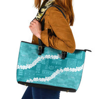 Hawaii Aloha Leather Tote Bag Teal Quilt Patch Work Mix Plumeria Lei LT7 Teal - Polynesian Pride