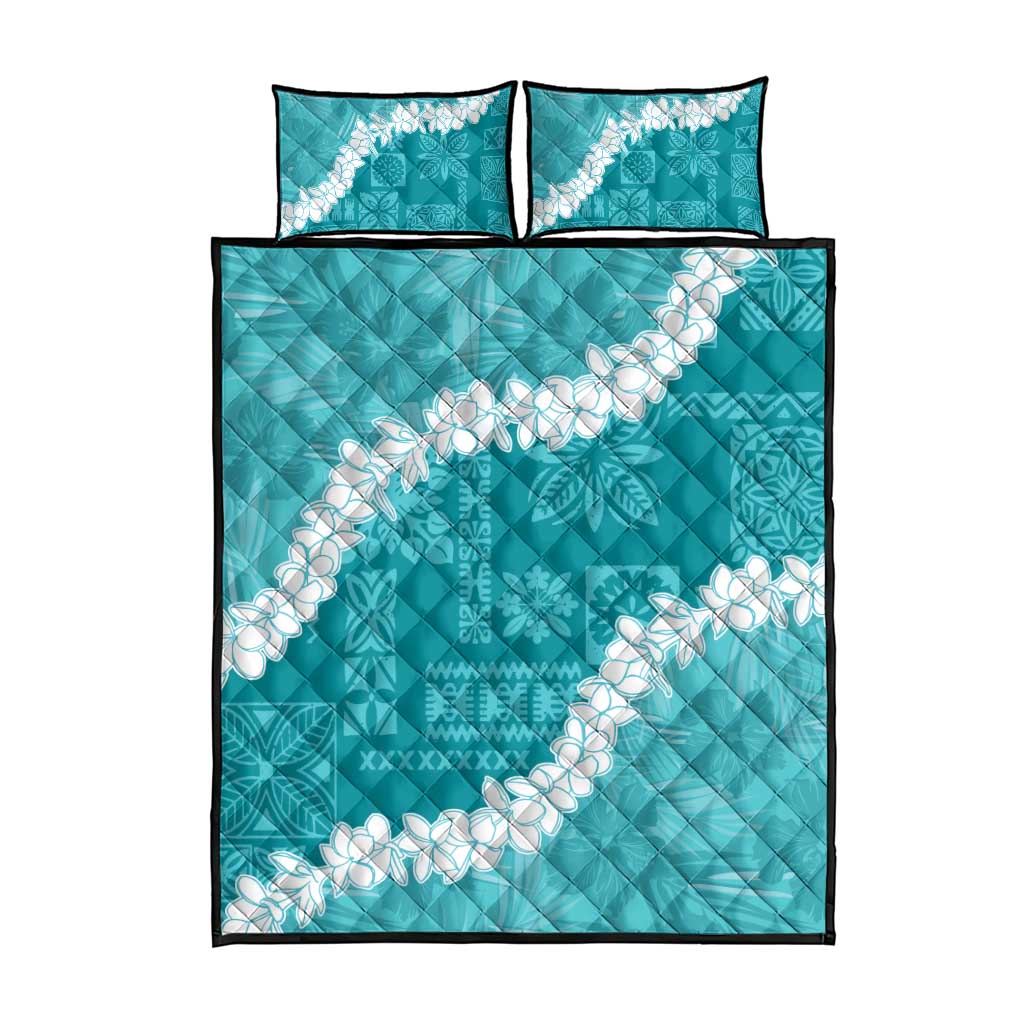 Hawaii Aloha Quilt Bed Set Teal Quilt Patch Work Mix Plumeria Lei LT7 - Polynesian Pride