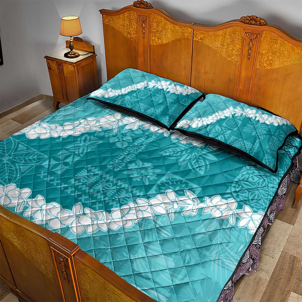 Hawaii Aloha Quilt Bed Set Teal Quilt Patch Work Mix Plumeria Lei LT7 - Polynesian Pride