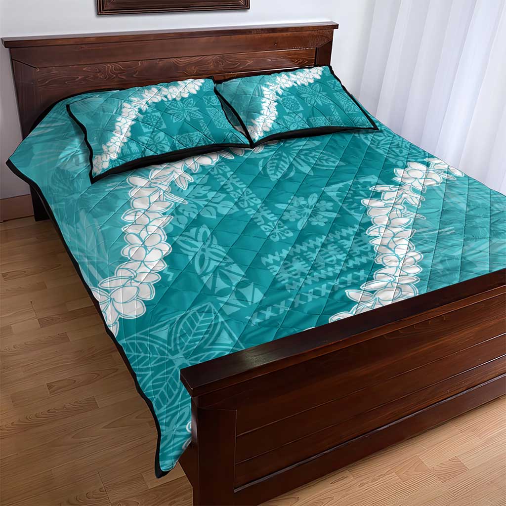 Hawaii Aloha Quilt Bed Set Teal Quilt Patch Work Mix Plumeria Lei LT7 - Polynesian Pride