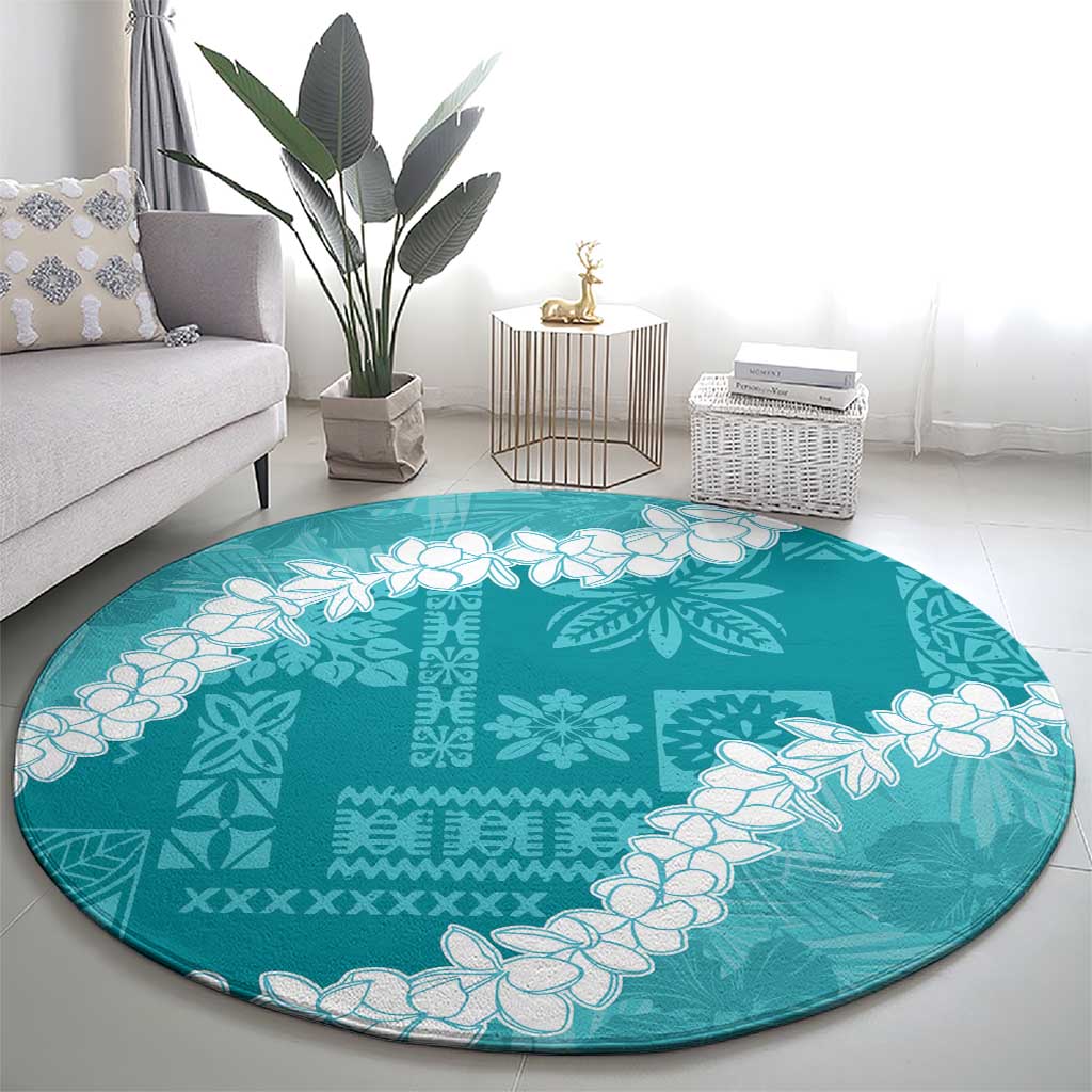 Hawaii Aloha Round Carpet Teal Quilt Patch Work Mix Plumeria Lei LT7 - Polynesian Pride