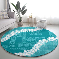 Hawaii Aloha Round Carpet Teal Quilt Patch Work Mix Plumeria Lei LT7 - Polynesian Pride