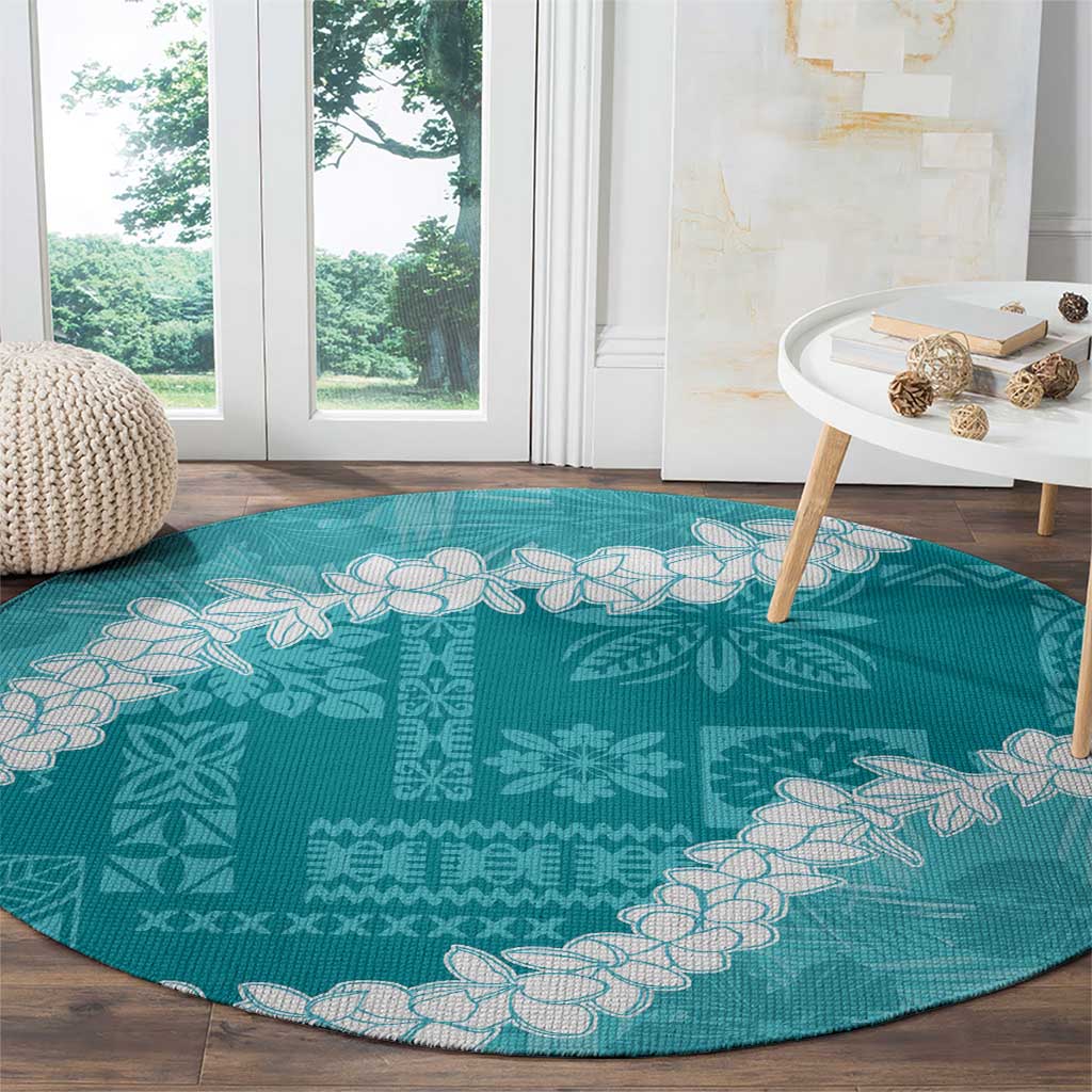Hawaii Aloha Round Carpet Teal Quilt Patch Work Mix Plumeria Lei LT7 - Polynesian Pride