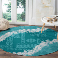 Hawaii Aloha Round Carpet Teal Quilt Patch Work Mix Plumeria Lei LT7 - Polynesian Pride