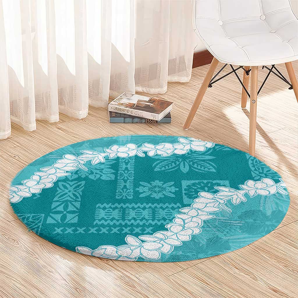 Hawaii Aloha Round Carpet Teal Quilt Patch Work Mix Plumeria Lei LT7 - Polynesian Pride