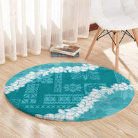 Hawaii Aloha Round Carpet Teal Quilt Patch Work Mix Plumeria Lei LT7 - Polynesian Pride