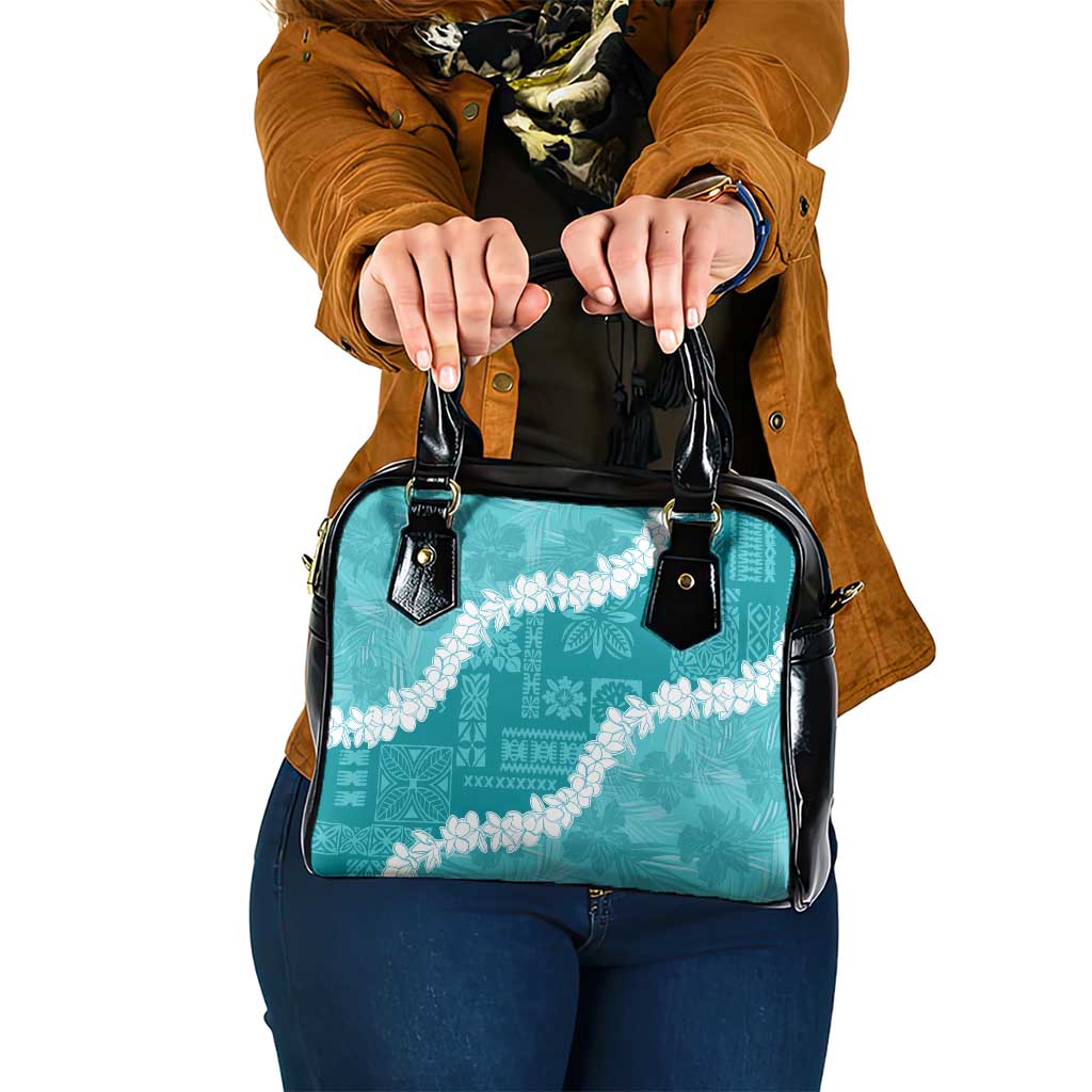 Hawaii Aloha Shoulder Handbag Teal Quilt Patch Work Mix Plumeria Lei LT7 One Size Teal - Polynesian Pride