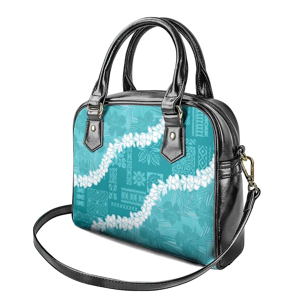 Hawaii Aloha Shoulder Handbag Teal Quilt Patch Work Mix Plumeria Lei LT7 - Polynesian Pride