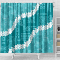 Hawaii Aloha Shower Curtain Teal Quilt Patch Work Mix Plumeria Lei LT7 - Polynesian Pride