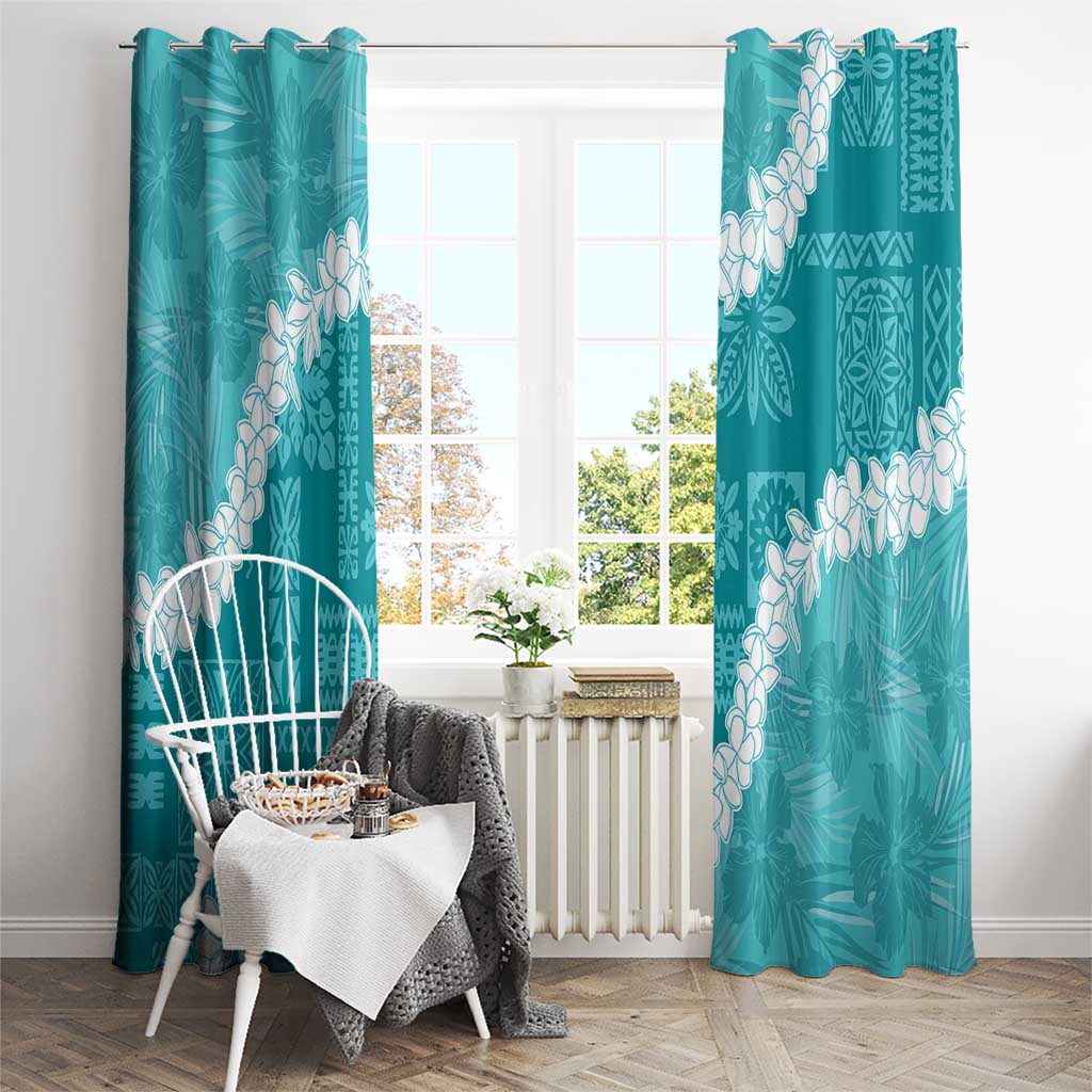 Hawaii Aloha Window Curtain Teal Quilt Patch Work Mix Plumeria Lei LT7 - Polynesian Pride