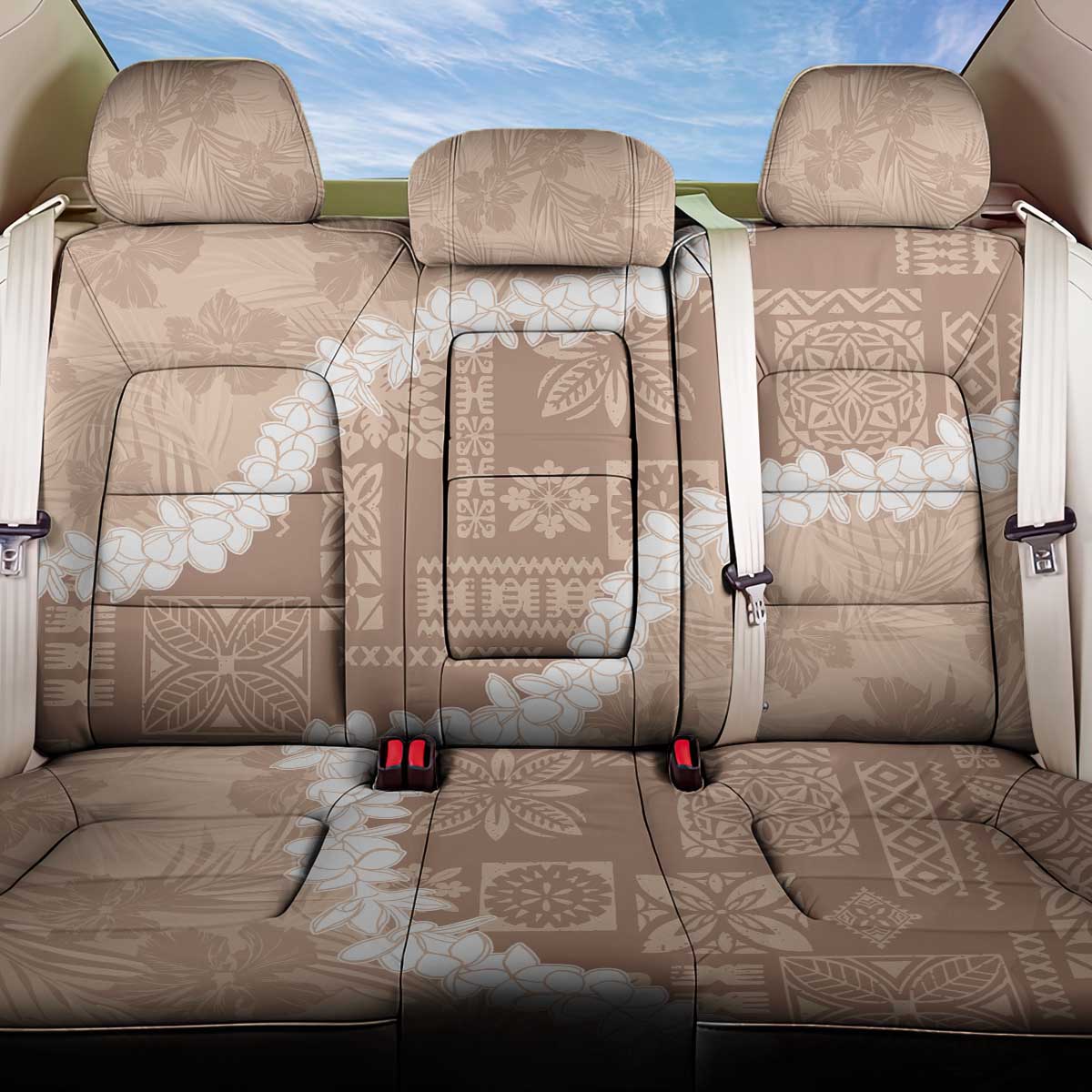 Hawaii Aloha Back Car Seat Cover Beige Quilt Patch Work Mix Plumeria Lei LT7 One Size Beige - Polynesian Pride