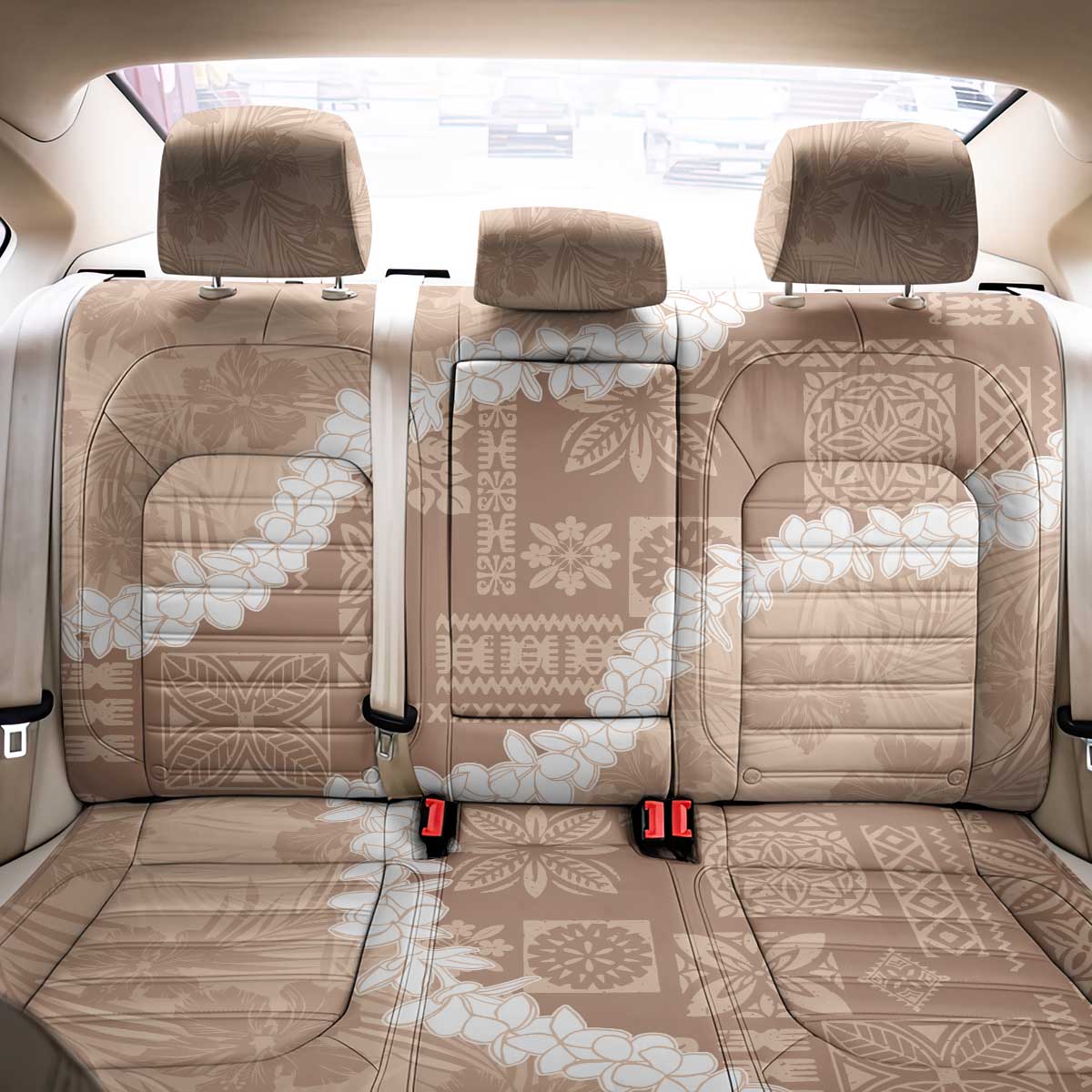 Hawaii Aloha Back Car Seat Cover Beige Quilt Patch Work Mix Plumeria Lei LT7 - Polynesian Pride