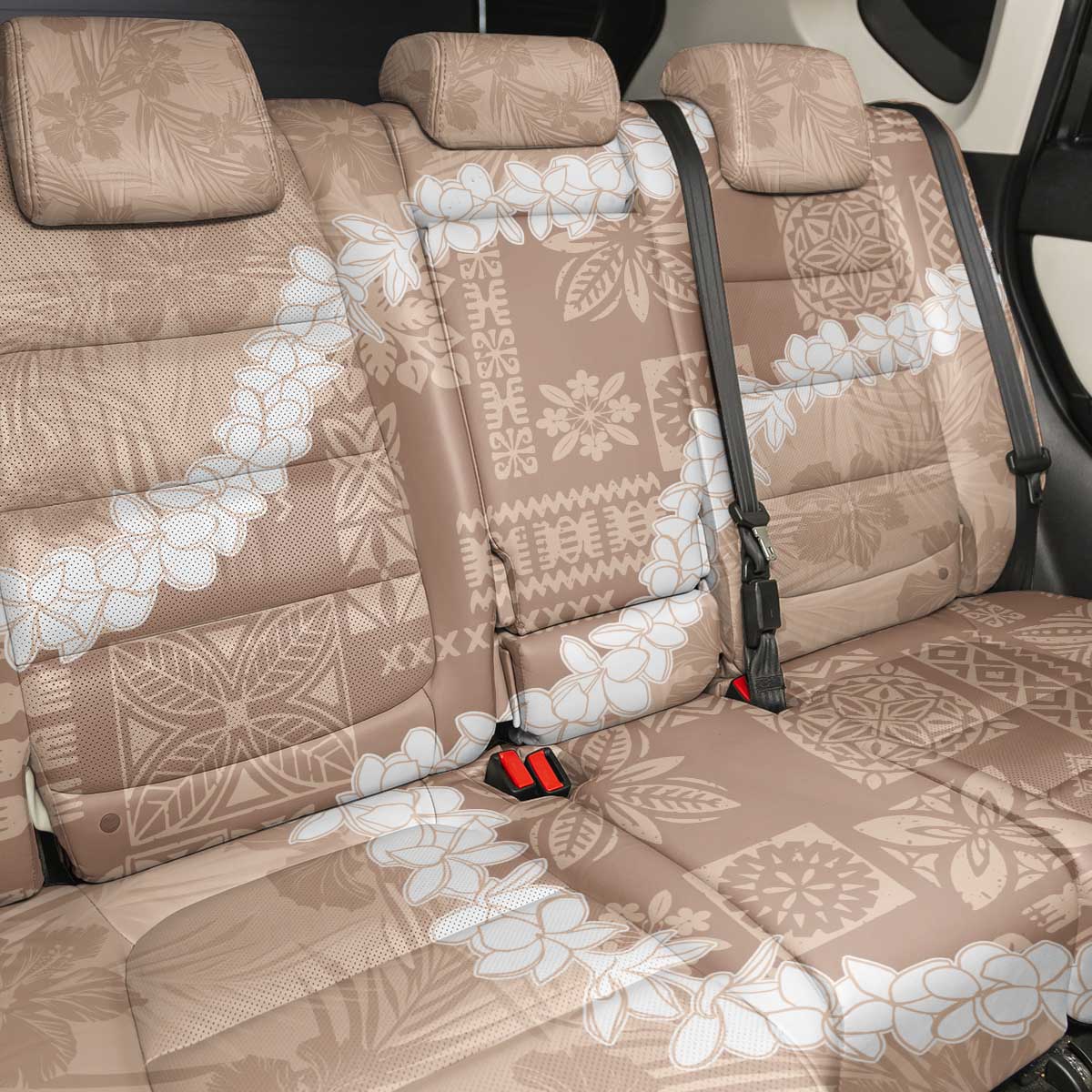 Hawaii Aloha Back Car Seat Cover Beige Quilt Patch Work Mix Plumeria Lei LT7 - Polynesian Pride