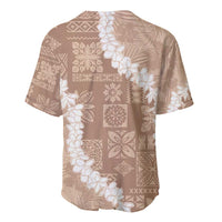 Hawaii Aloha Baseball Jersey Beige Quilt Patch Work Mix Plumeria Lei LT7 - Polynesian Pride