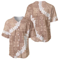 Hawaii Aloha Baseball Jersey Beige Quilt Patch Work Mix Plumeria Lei LT7 - Polynesian Pride