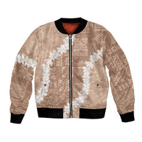 Hawaii Aloha Bomber Jacket Beige Quilt Patch Work Mix Plumeria Lei LT7 Unisex Beige - Polynesian Pride