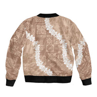 Hawaii Aloha Bomber Jacket Beige Quilt Patch Work Mix Plumeria Lei LT7 - Polynesian Pride