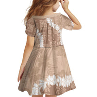 Hawaii Aloha Family Matching Off The Shoulder Long Sleeve Dress and Hawaiian Shirt Beige Quilt Patch Work Mix Plumeria Lei LT7 - Polynesian Pride