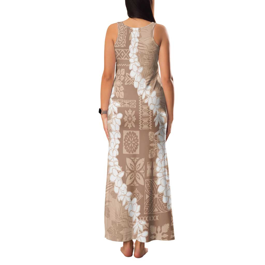 Hawaii Aloha Family Matching Tank Maxi Dress and Hawaiian Shirt Beige Quilt Patch Work Mix Plumeria Lei