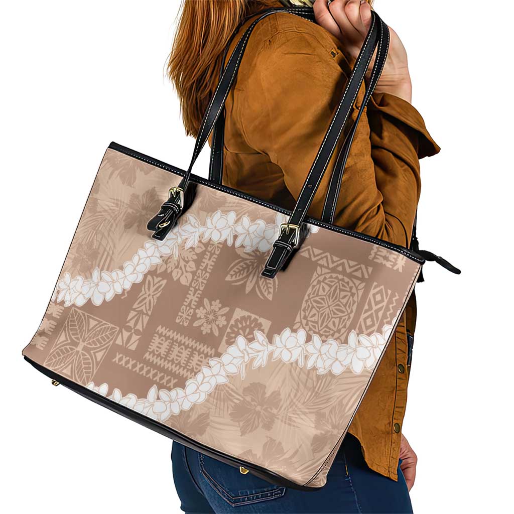 Hawaii Aloha Leather Tote Bag Beige Quilt Patch Work Mix Plumeria Lei LT7 - Polynesian Pride