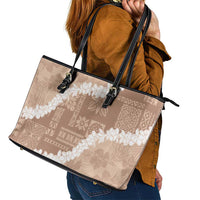 Hawaii Aloha Leather Tote Bag Beige Quilt Patch Work Mix Plumeria Lei LT7 - Polynesian Pride