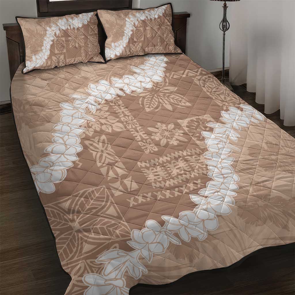 Hawaii Aloha Quilt Bed Set Beige Quilt Patch Work Mix Plumeria Lei LT7 Beige - Polynesian Pride