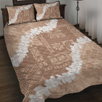 Hawaii Aloha Quilt Bed Set Beige Quilt Patch Work Mix Plumeria Lei LT7 Beige - Polynesian Pride