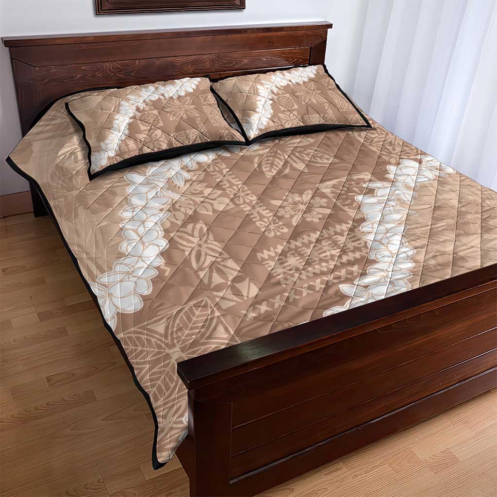 Hawaii Aloha Quilt Bed Set Beige Quilt Patch Work Mix Plumeria Lei LT7 - Polynesian Pride