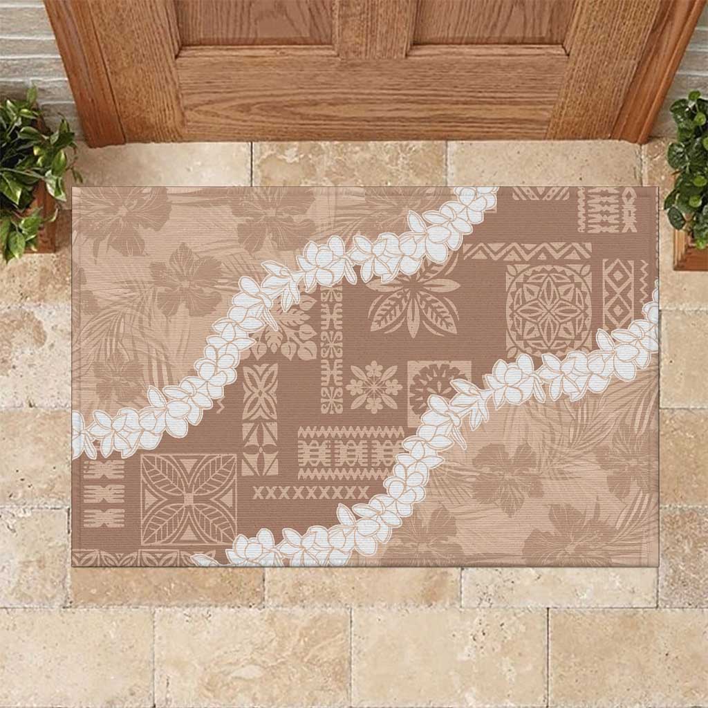 Hawaii Aloha Rubber Doormat Beige Quilt Patch Work Mix Plumeria Lei LT7 Beige - Polynesian Pride